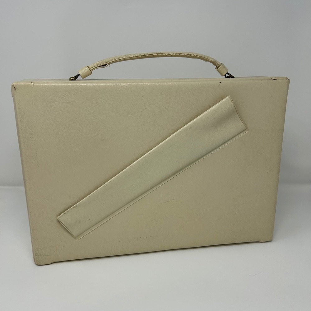 Vintage Midcentury Cream Faux Leather Briefcase Attache Case Top Handle Bag - Picture 2 of 12